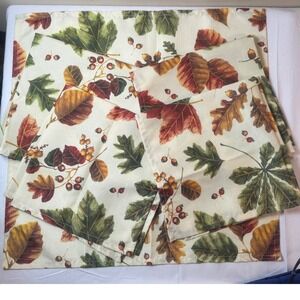 Autumn Fall Leaf Acorn Berry 5 Napkins Set Thanksgiving Fall Colors Table Decor
